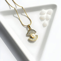 Radiant Oyster Pearl & CZ Pendant Chain Necklace