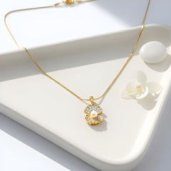 Radiant Oyster Pearl & CZ Pendant Chain Necklace
