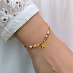 Petal & Pearl Layered Charm Bracelet