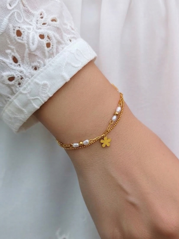 Petal & Pearl Layered Charm Bracelet