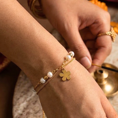 Petal & Pearl Layered Charm Bracelet