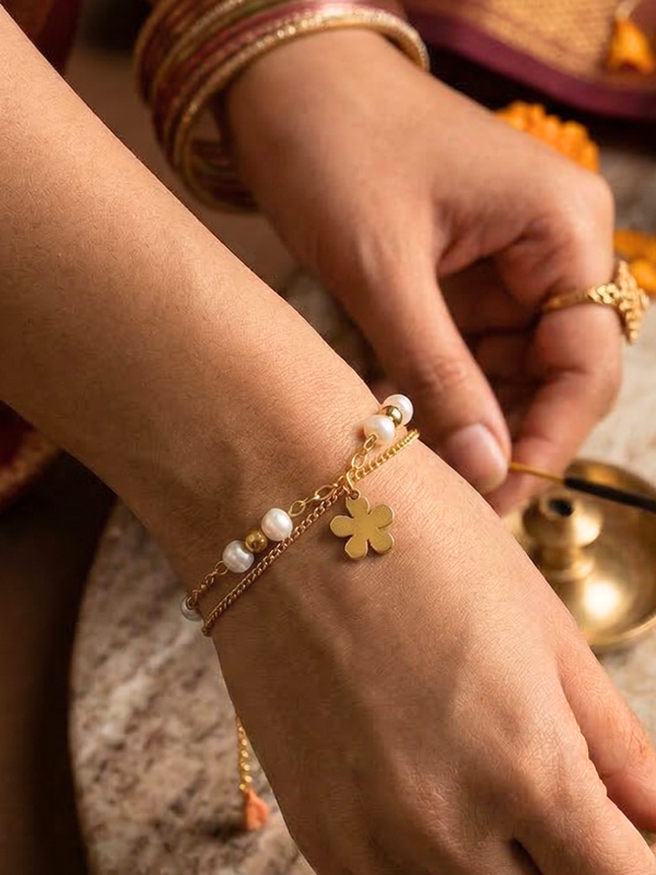 Petal & Pearl Layered Charm Bracelet
