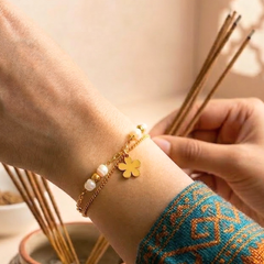 Petal & Pearl Layered Charm Bracelet