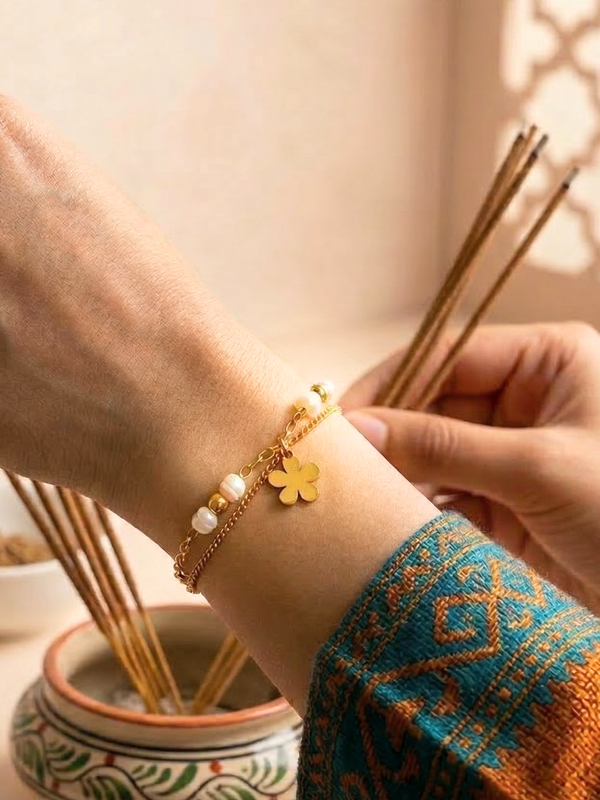 Petal & Pearl Layered Charm Bracelet