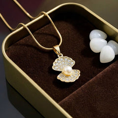 Radiant Oyster Pearl & CZ Pendant Chain Necklace