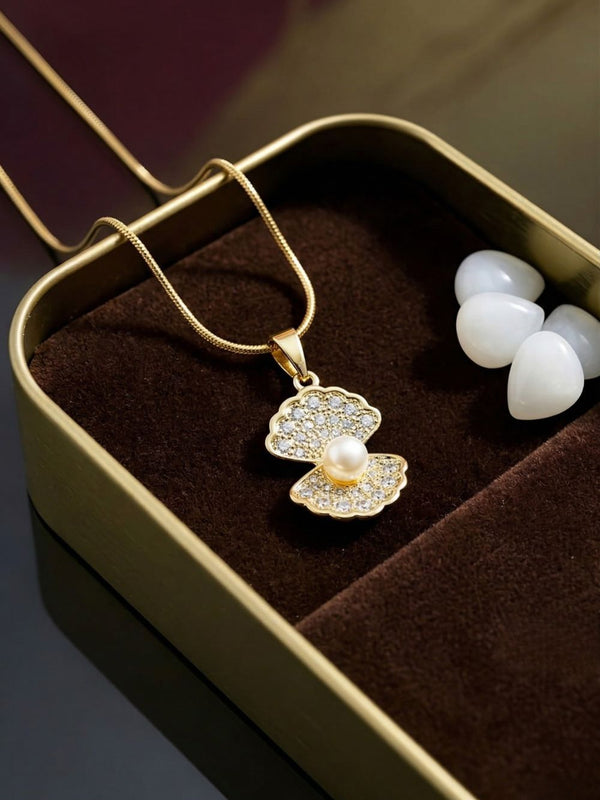 Radiant Oyster Pearl & CZ Pendant Chain Necklace