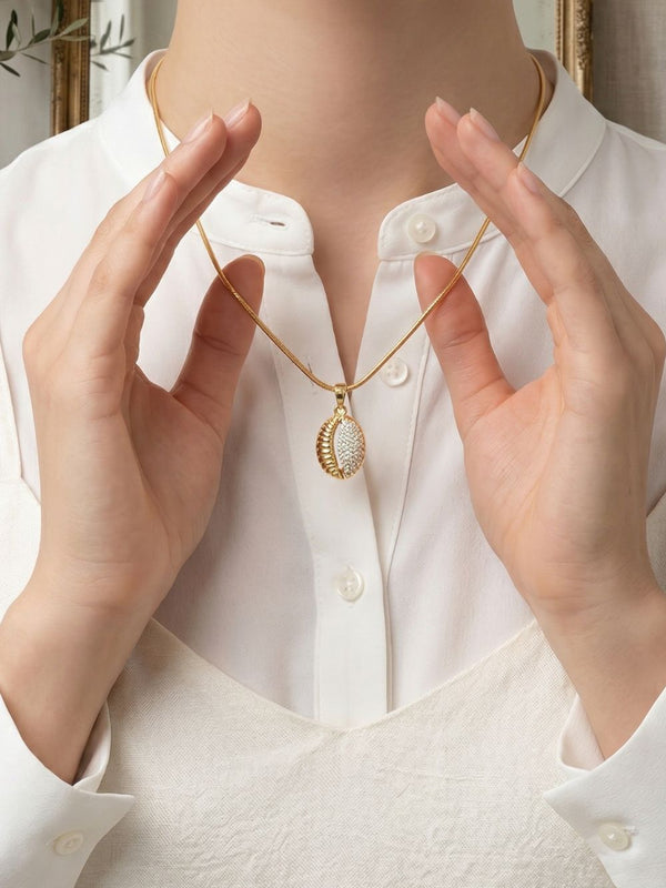 Cowrie Gleam CZ Pendant Chain Necklace