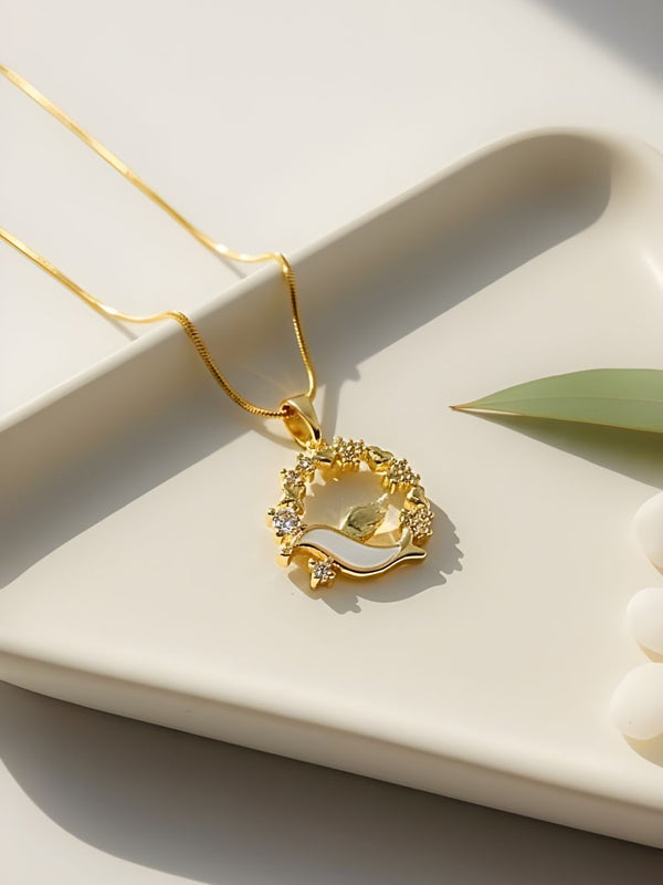 White Acrylic Bird Pendant Chain with CZ Accents