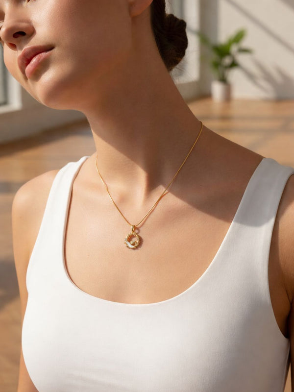 White Acrylic Bird Pendant Chain with CZ Accents