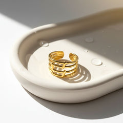 Layered Bars Free Size Ring 18k Gold