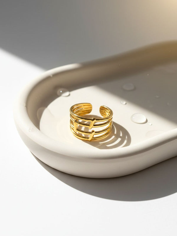 Layered Bars Free Size Ring 18k Gold