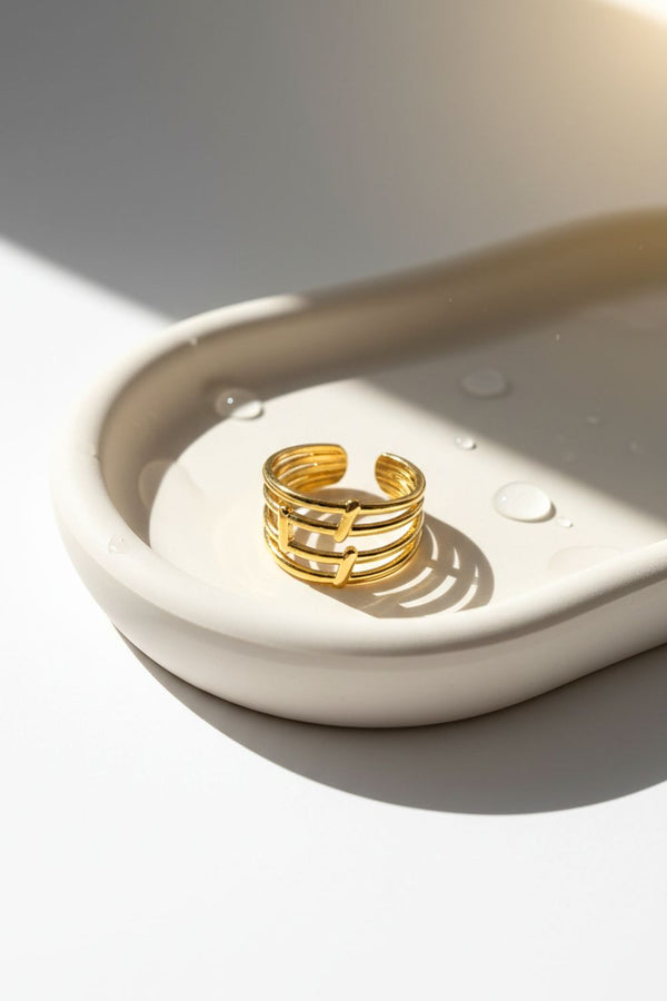 Layered Bars Free Size Ring 18k Gold