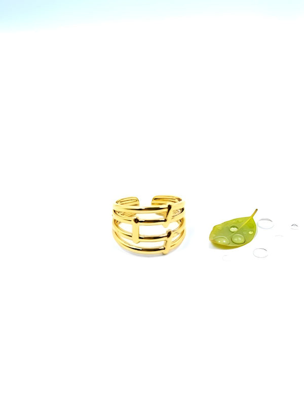 Layered Bars Free Size Ring 18k Gold