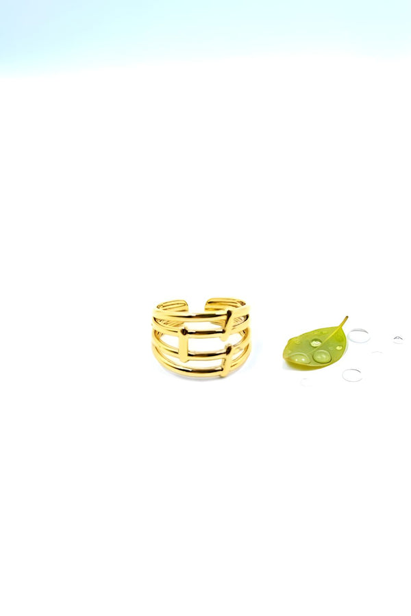 Layered Bars Free Size Ring 18k Gold