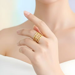 Layered Bars Free Size Ring 18k Gold