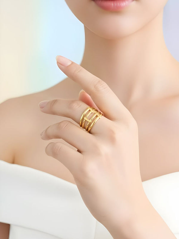 Layered Bars Free Size Ring 18k Gold