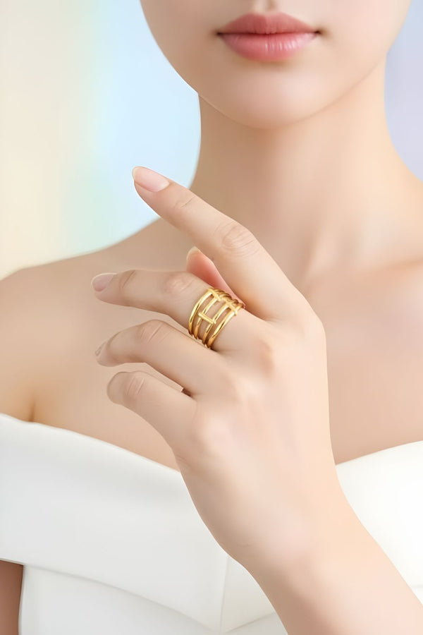 Layered Bars Free Size Ring 18k Gold