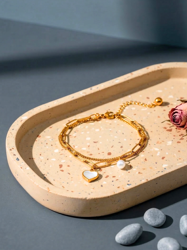 Mother of Pearl Heart Layered Bracelet