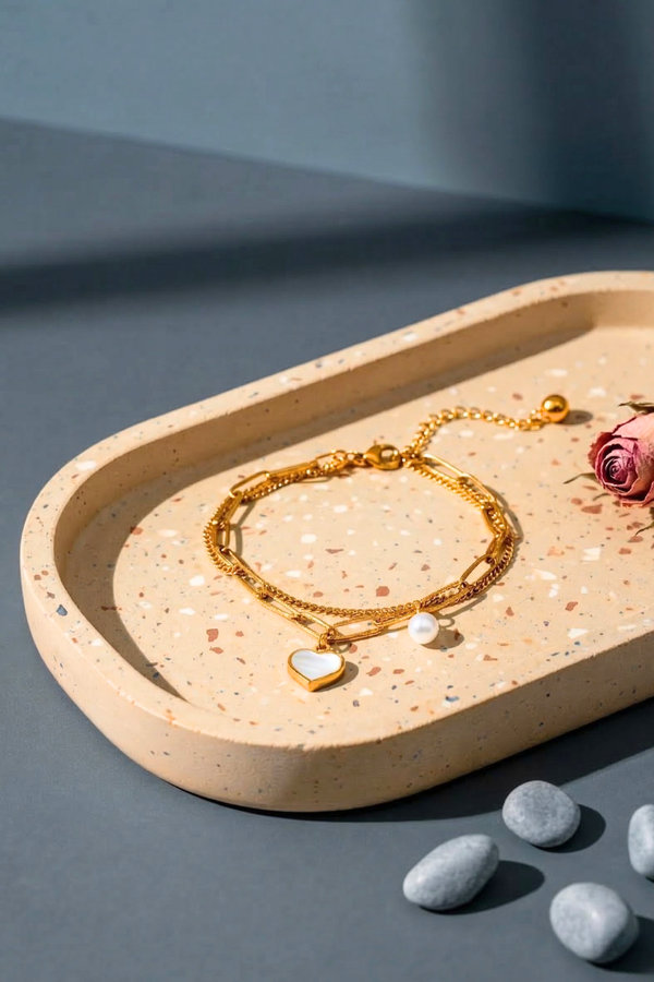 Mother of Pearl Heart Layered Bracelet