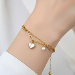 Mother of Pearl Heart Layered Bracelet