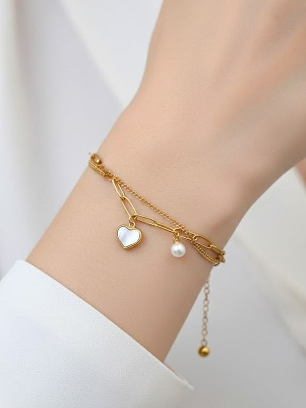 Mother of Pearl Heart Layered Bracelet