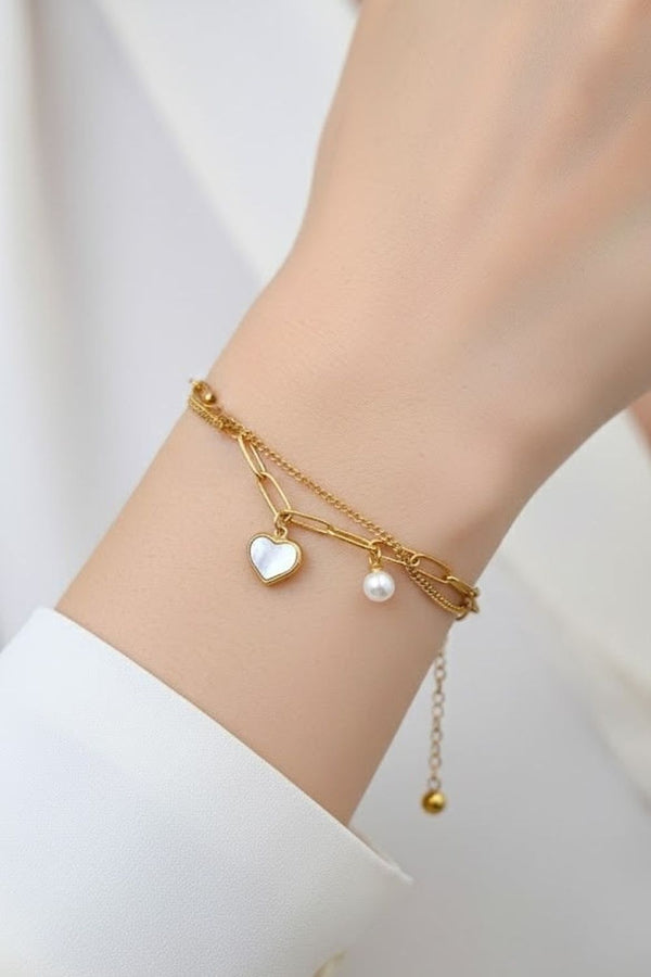 Mother of Pearl Heart Layered Bracelet