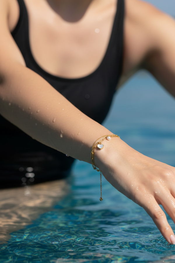 Mother of Pearl Heart Layered Bracelet