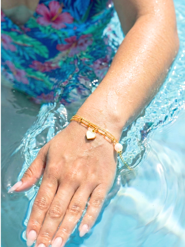 Mother of Pearl Heart Layered Bracelet