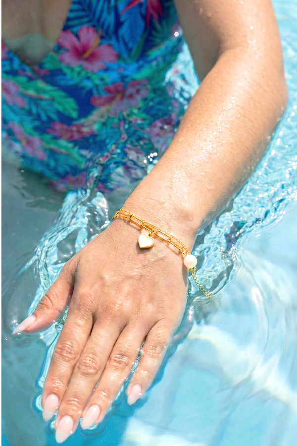 Mother of Pearl Heart Layered Bracelet