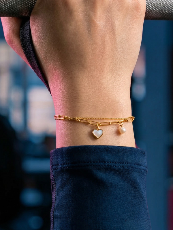 Mother of Pearl Heart Layered Bracelet
