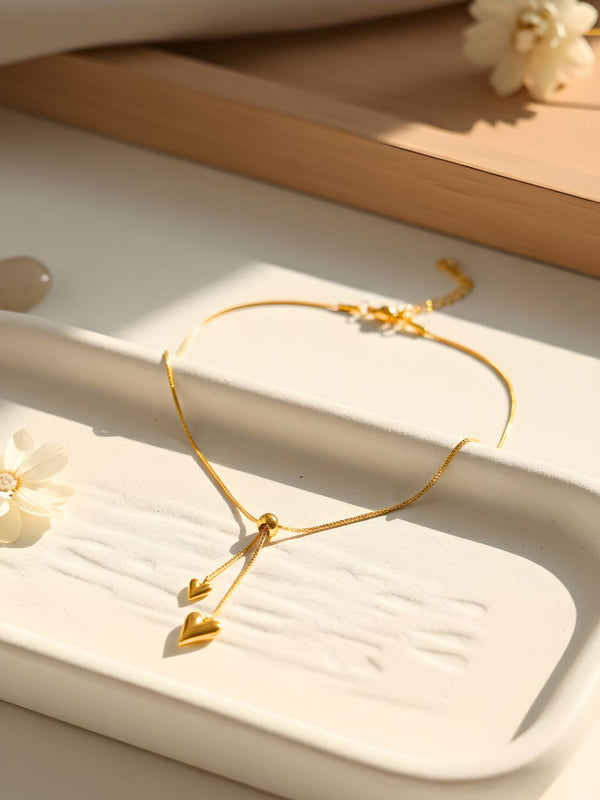 Twin Drop Heart Lariat Pendant Chain