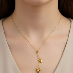 Twin Drop Heart Lariat Pendant Chain