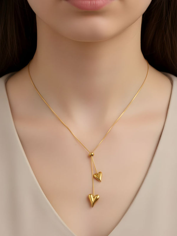 Twin Drop Heart Lariat Pendant Chain
