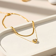 The Zircon Solitaire Heart Layered Pendant Chain