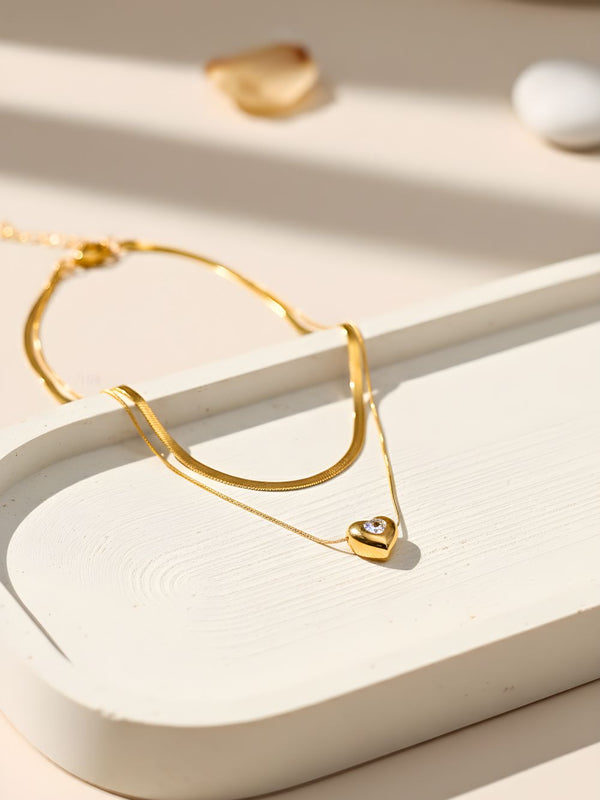 The Zircon Solitaire Heart Layered Pendant Chain
