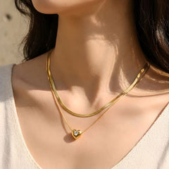The Zircon Solitaire Heart Layered Pendant Chain