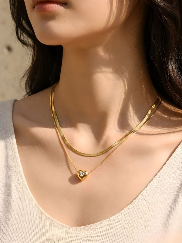 The Zircon Solitaire Heart Layered Pendant Chain