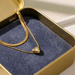 The Zircon Solitaire Heart Layered Pendant Chain