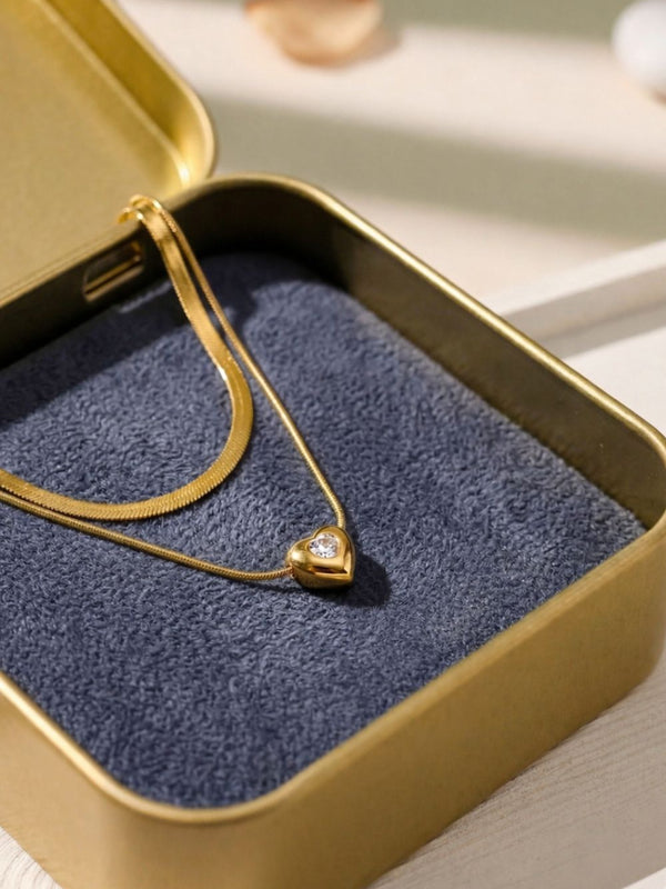 The Zircon Solitaire Heart Layered Pendant Chain
