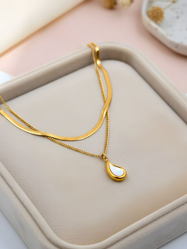 Mother of Pearl Drop Layered Pendant Chain