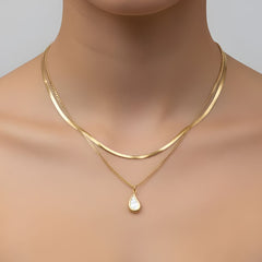 Mother of Pearl Drop Layered Pendant Chain
