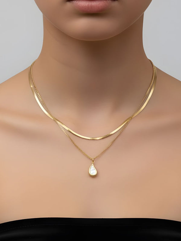Mother of Pearl Drop Layered Pendant Chain