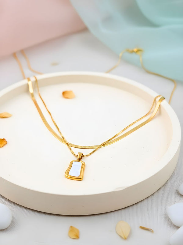 Mother-of-Pearl (2-Layer White Acrylic Pendant and Chain)