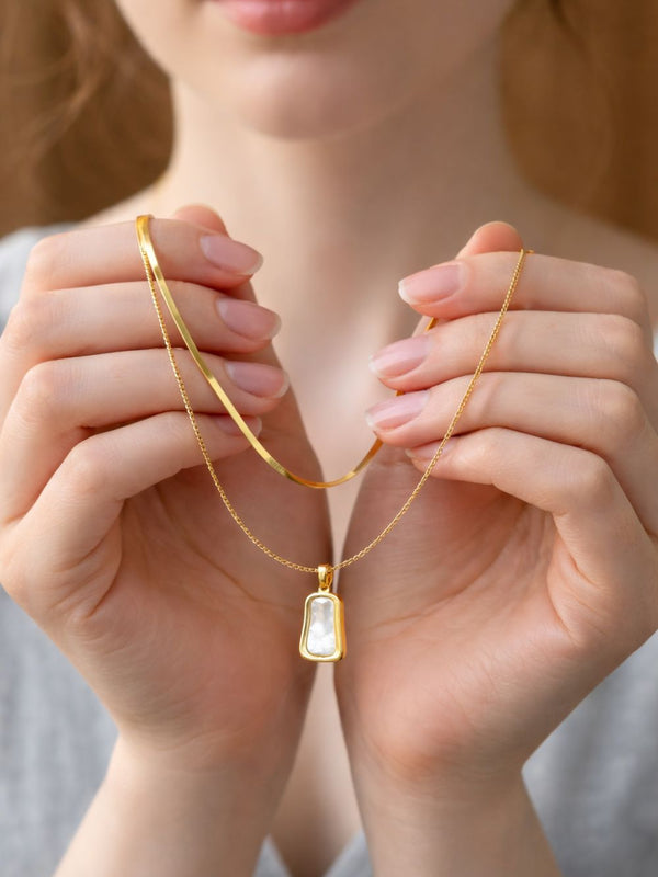 Mother-of-Pearl (2-Layer White Acrylic Pendant and Chain)