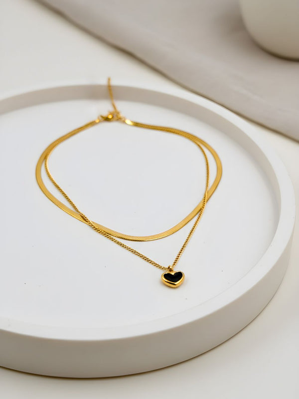 Midnight Heart Layered Pendant Chain