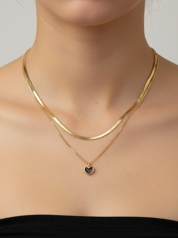 Midnight Heart Layered Pendant Chain