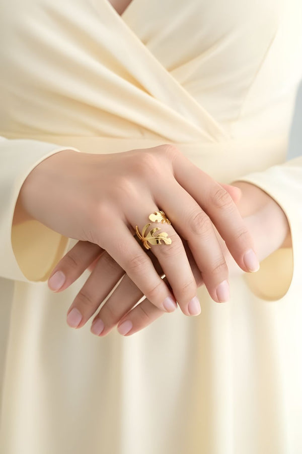 Sunlit Leaf Adjustable Wrap Ring