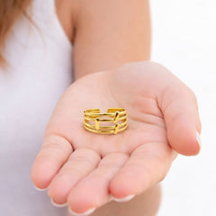Layered Bars Free Size Ring 18k Gold