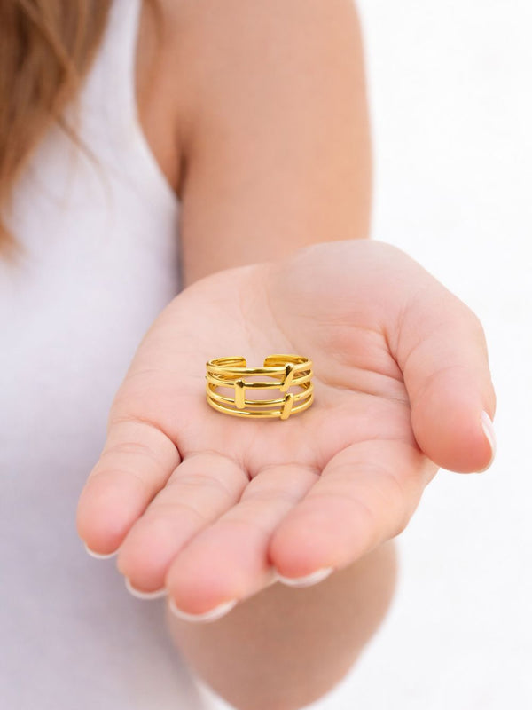 Layered Bars Free Size Ring 18k Gold