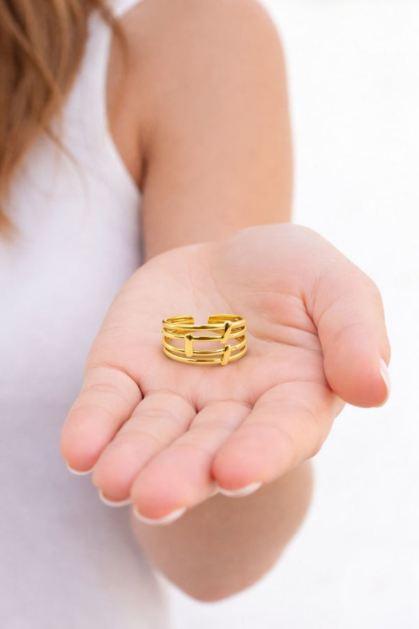 Layered Bars Free Size Ring 18k Gold